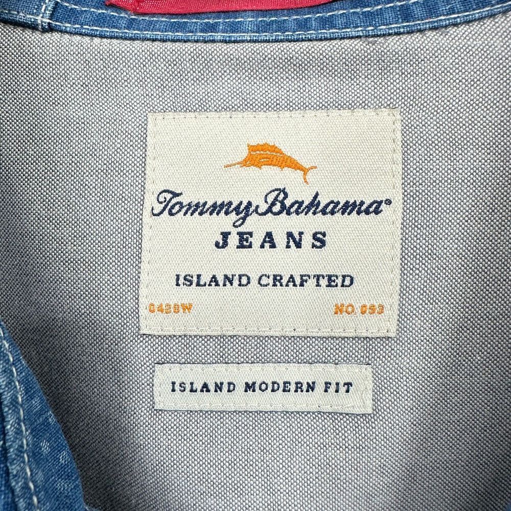 Tommy Bahama Jeans Shirt Linen Button Up MensXL Blue Island Modern Fit Polka Dot - Picture 3 of 7